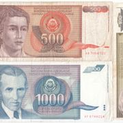 EX YU (SFRJ), 100, 500, 1000 DINARA 1991, LOT OD 3 NOVČANICE