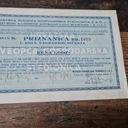 Stara priznanica - Hrvatska, NDH 1942 - 1000 Kuna