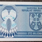 KNIN 100 000 000 DINARA (1993.) ZAMJENSKA, UNC