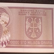 BANJA LUKA 100 000 DINARA (1993.) P-141a. UNC