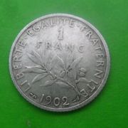 France - 1 Franc 1902 - Srebro
