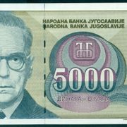 5000 dinara 1992 Serija AA + nizak broj - UNC