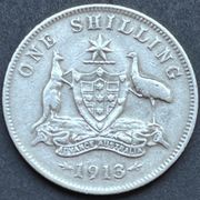 AUSTRALIJA, 1 SHILLING 1913. GEORGE V. SREBRO