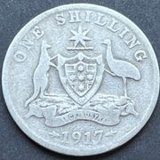 AUSTRALIJA, 1 SHILLING 1917. GEORGE V. SREBRO